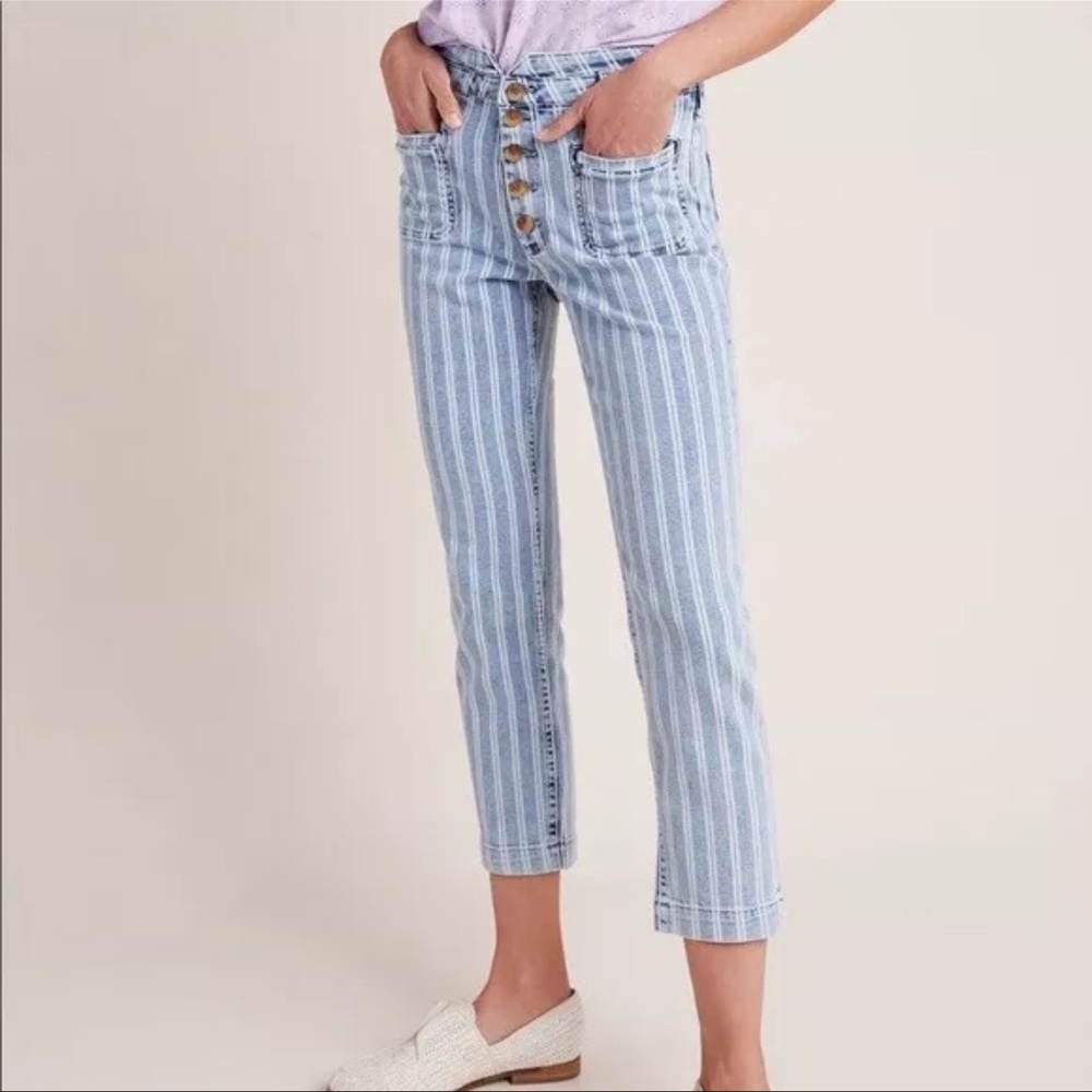 Anthropologie Pilcro High-Rise Stripe Acid Wash Jeans